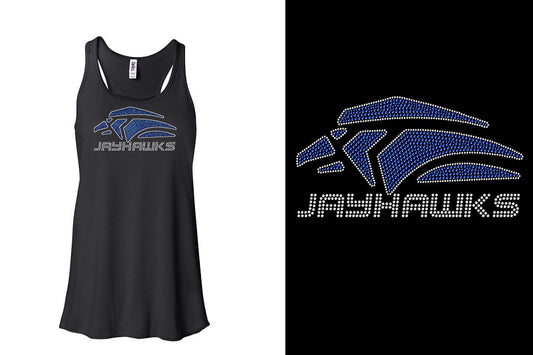 Rhinestones Jayhawks Logo 1 - stones 2-color Youth Flowy Racerback Tank