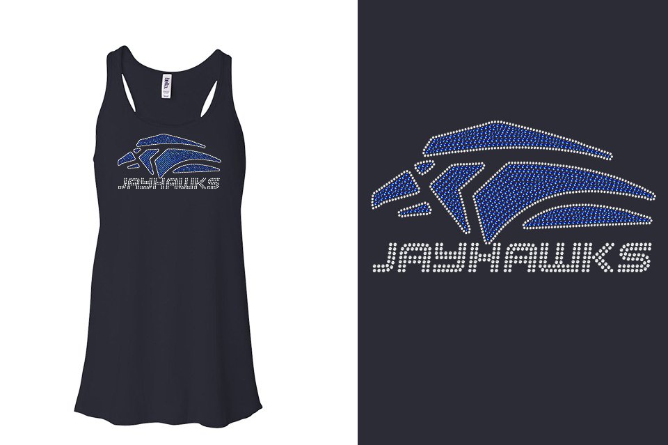 Rhinestones Jayhawks Logo 1 - stones 2-color Youth Flowy Racerback Tank
