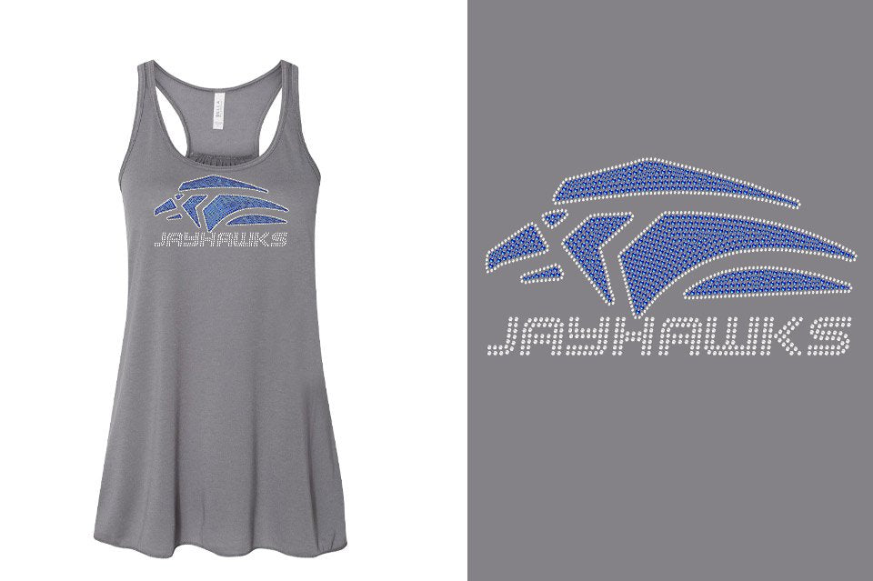 Rhinestones Jayhawks Logo 1 - stones 2-color Youth Flowy Racerback Tank