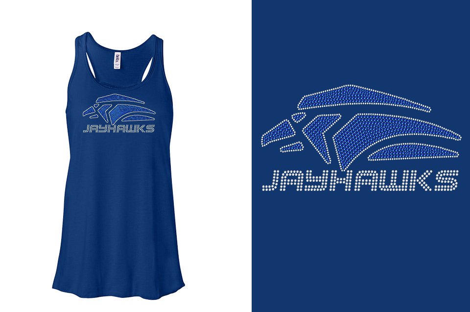 Rhinestones Jayhawks Logo 1 - stones 2-color Youth Flowy Racerback Tank