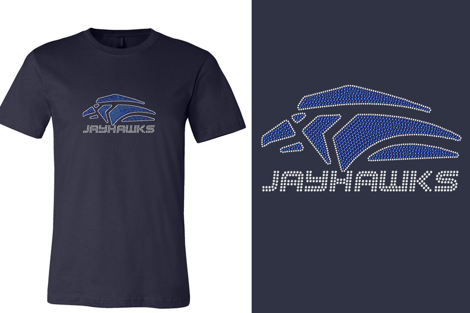 Rhinestones Jayhawks Logo 1 - stones 2-color Unisex t-shirt