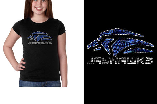 Rhinestones Jayhawks Logo 1 - stones 2-color Girls' Princess T-Shirt