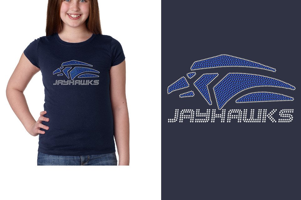 Rhinestones Jayhawks Logo 1 - stones 2-color Girls' Princess T-Shirt