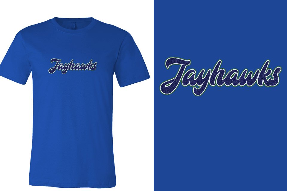 Jayhawks text glitter 3-color Unisex t-shirt